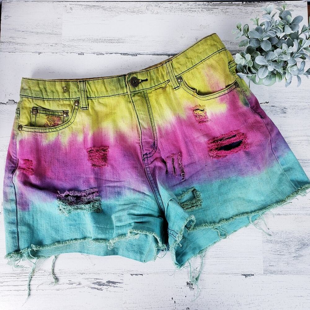 Denim & Co upcycled Tie Dye Cut Off Shorts Size 10